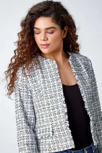 Roman Frayed Edge Smart Textured Jacket in Black female