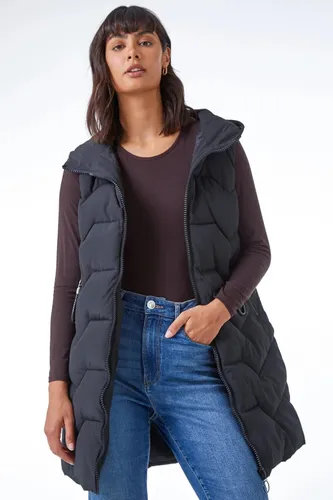 Roman Geometric Quilted Hooded Gilet in Black 14 female
