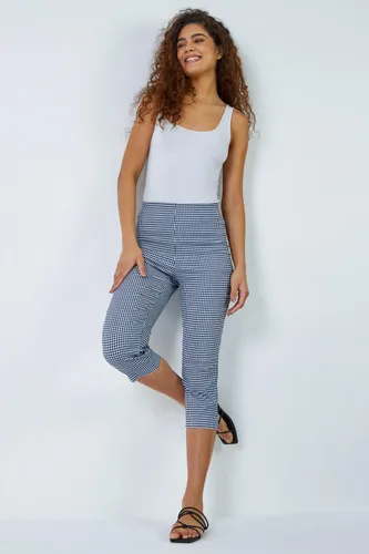 Roman Gingham Cropped Stretch Trouser in Navy 14 female