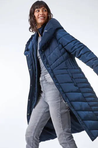 Roman Hooded Quilted Coat in Midnight Blue 18 female