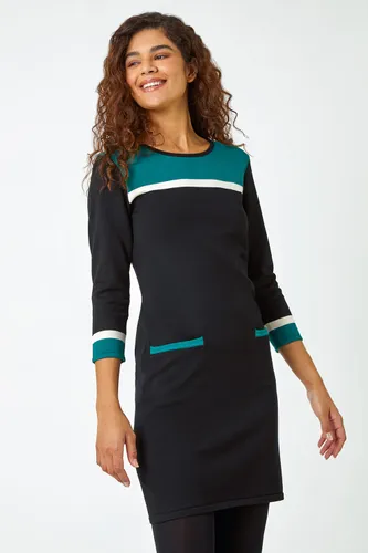 Roman Knitted Colour Block Dress in Green 20 female
