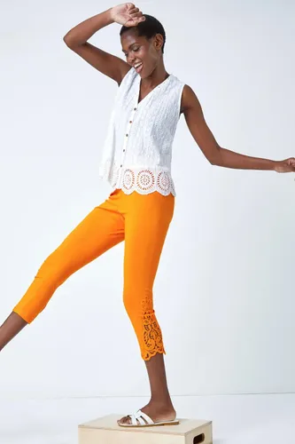 Roman Lace Insert Crop Stretch Trousers in Orange 10 female
