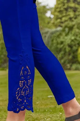 Roman Lace Insert Crop Stretch Trousers in Royal Blue 18 female