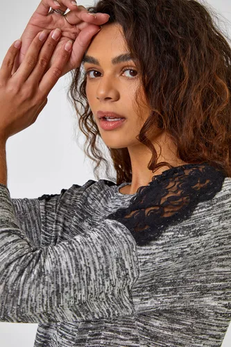 Roman Lace Shoulder Tunic Top in Grey 12 female
