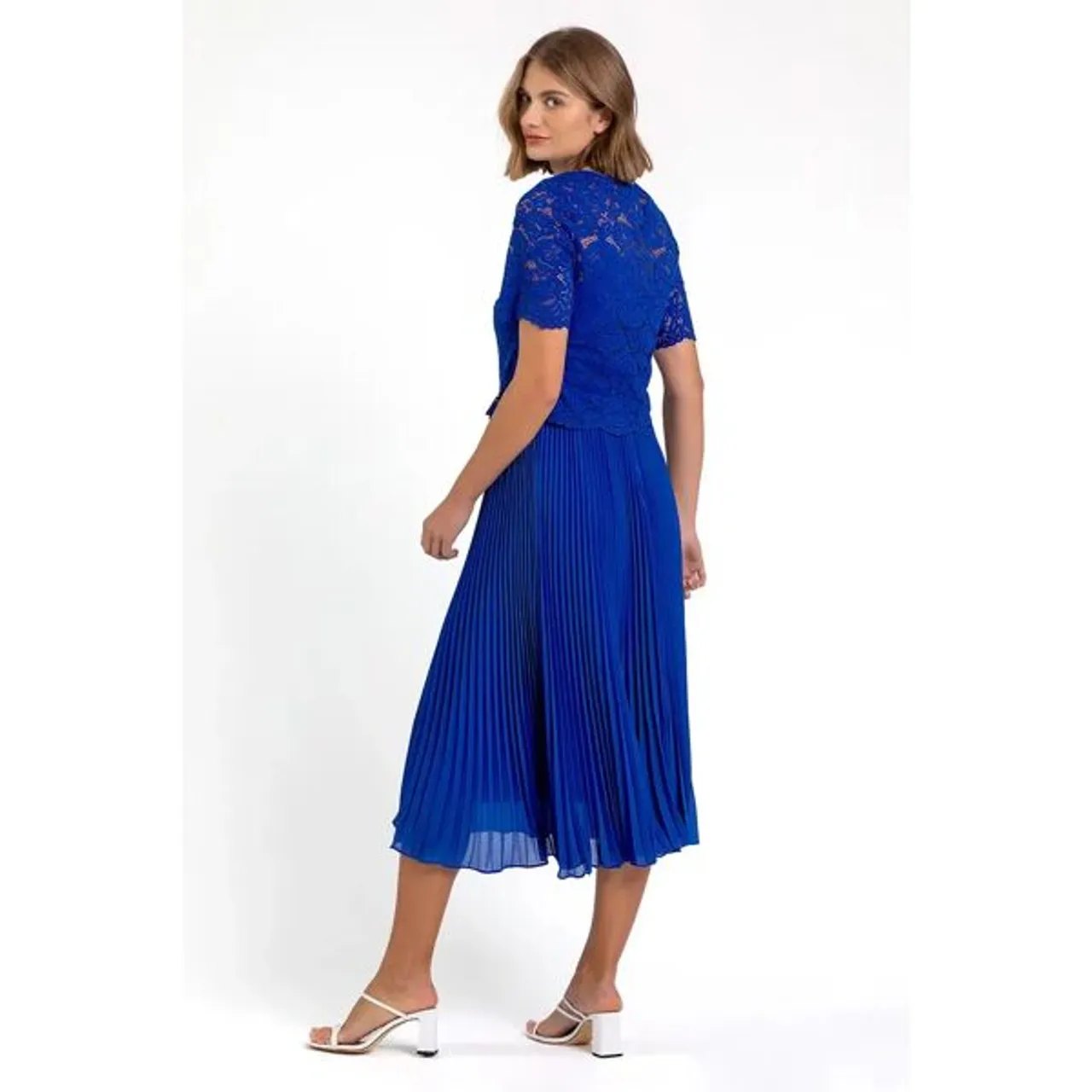 Roman Lace Top Overlay Pleated Midi Dress in Royal Blue - Size 14 14 female