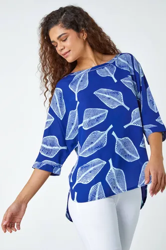 Roman Leaf Print Relaxed Tunic Top in Blue 16 female