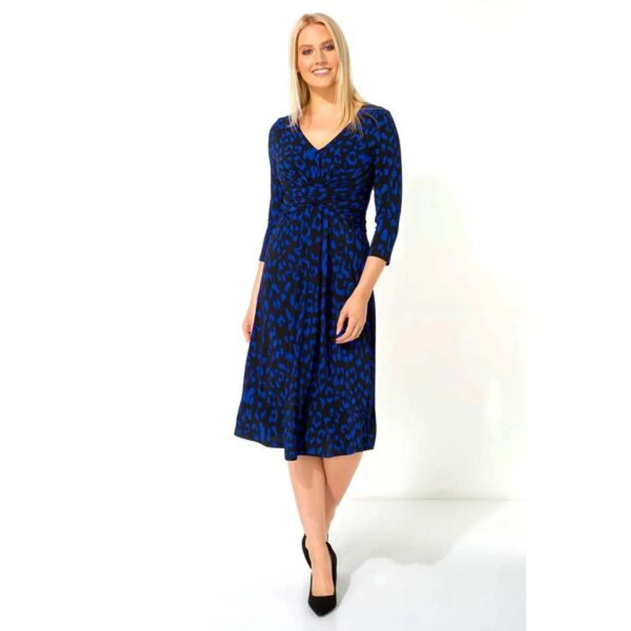Roman Leopard Print Fit And Flare Dress in Royal Blue 20 female
