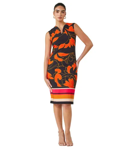 Roman Limited Womens Floral Print Premium Stretch Dress - Orange