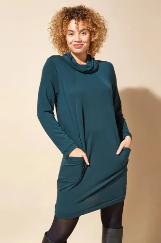 Roman Long Sleeve Cowl Neck Tunic Dress in Forest Green female