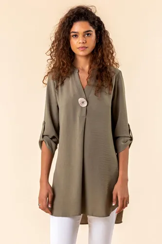 Roman Longline Button Detail Tunic Top in Olive 20 female