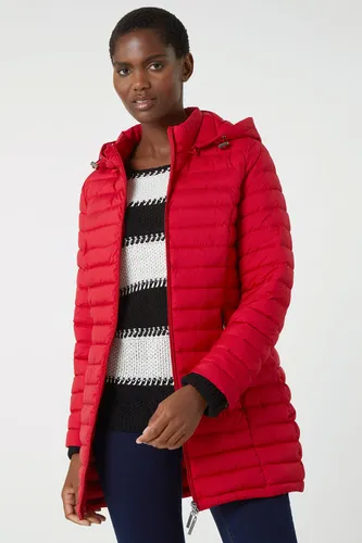 Roman Longline Hooded Padded Coat in Red 10 female