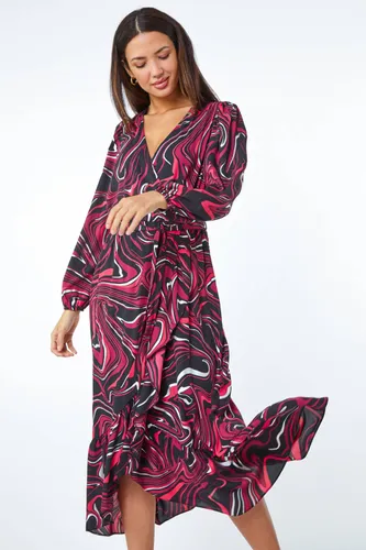 Roman Marble Print Wrap Dress in Red - Size 10 10 female