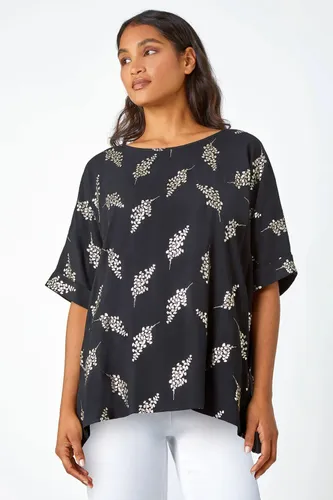 Roman Metallic Floral Print Oversized T-Shirt in Black 12 female