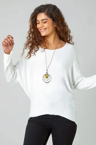 Roman Necklace Detail Stretch Knit Top in Cream female