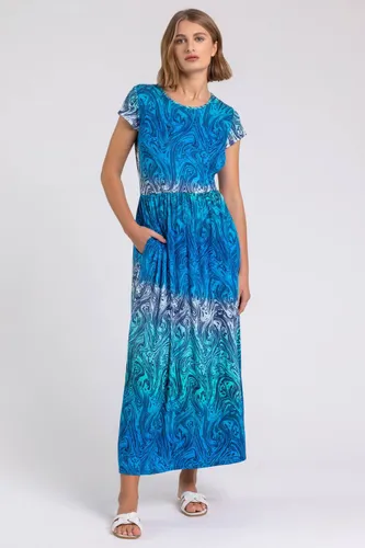Roman Ombre Print Jersey Maxi Dress in Blue female