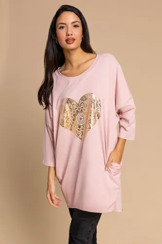 Roman One Size Foil Henna Heart Lounge Top in Light Pink ONE female