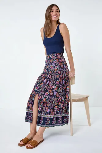 Roman Paisley Floral Button Tiered Midi Skirt in Purple 16 female