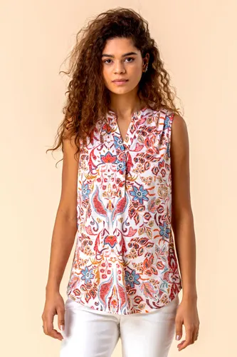 Roman Paisley Floral Print Sleeveless Top in Red 20 female