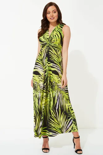 Roman Palm Print Twist Front Maxi Dress in Lime 10 female