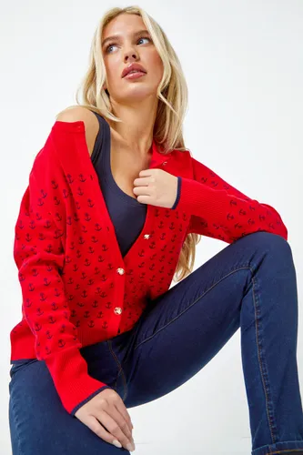 Roman Petite Petite Anchor Embroidered Cardigan in Red 10 female