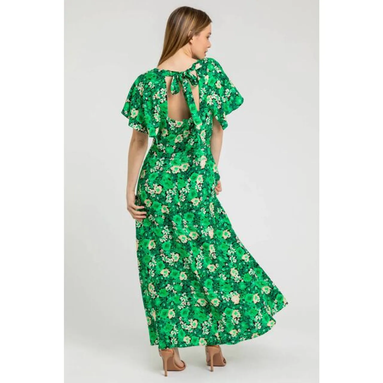 Roman Petite Petite Ditsy Floral Print Maxi Dress in Green 8 female