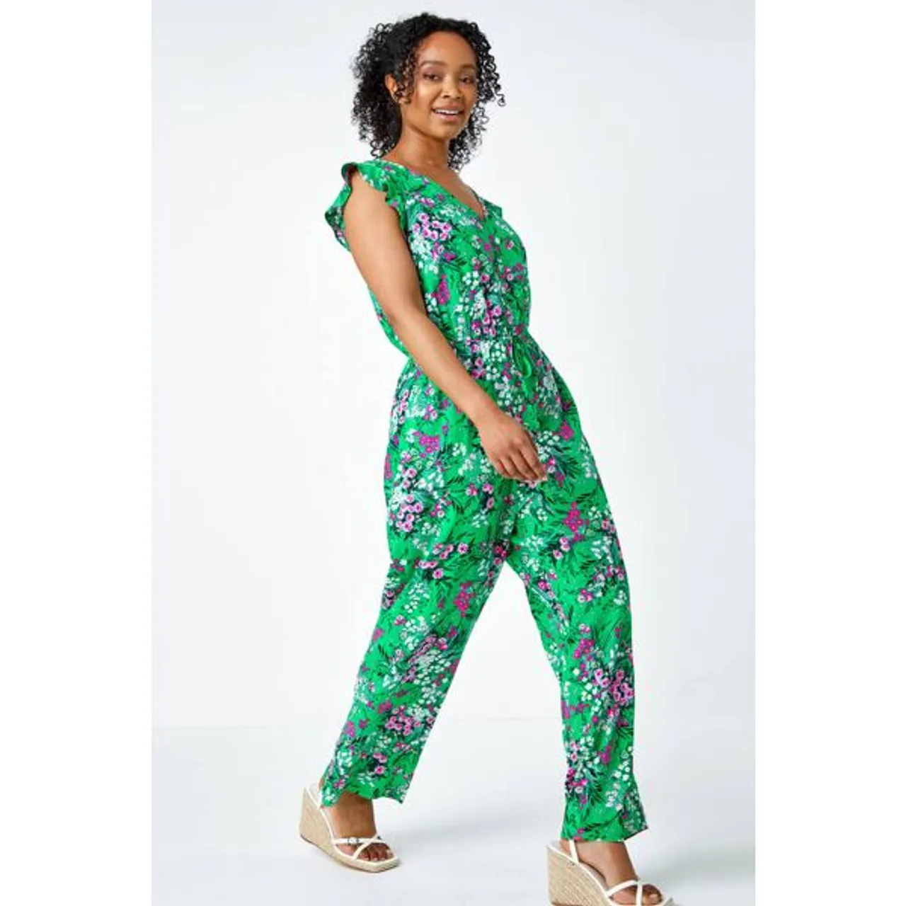 Roman Petite Petite Ditsy Floral Stretch Jumpsuit in Green 8 female