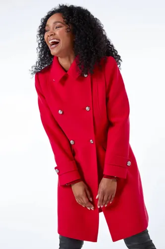 Roman Petite Petite Double Breasted Military Coat in Red 14 female
