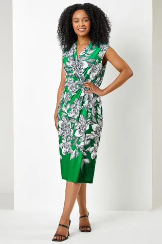 Roman Petite Petite Floral Ruched Wrap Dress in Green 8 female