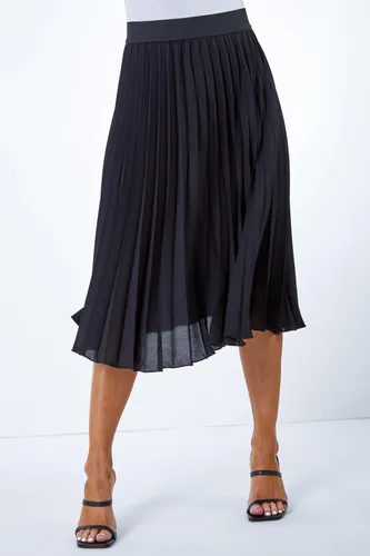Roman Petite Petite Pleated Midi Skirt in Black 8 female