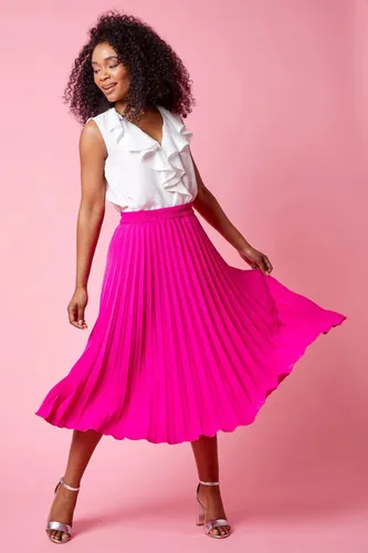 Roman Petite Petite Pleated Stretch Midi Skirt in Pink 16 female