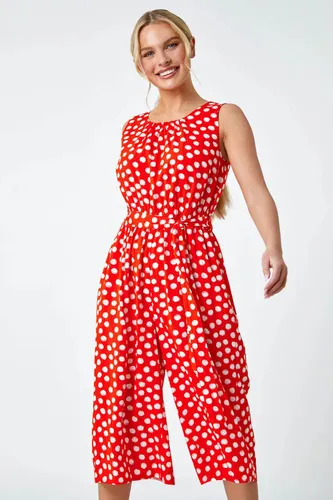 Roman Petite Petite Polka Dot Cropped Jumpsuit in Red 12 female