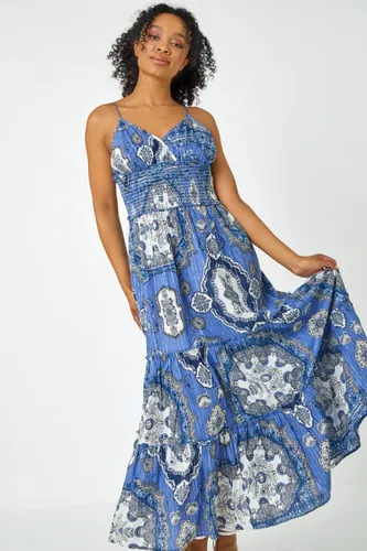 Roman Petite Petite Shirred Waist Tiered Maxi Dress in Blue 14 female