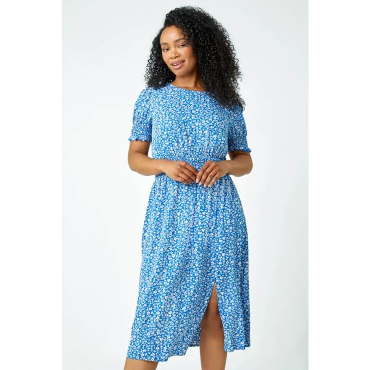 Roman Petite Roman Originals Petite Ditsy Floral Stretch Dress in Blue - Size 18 18 female