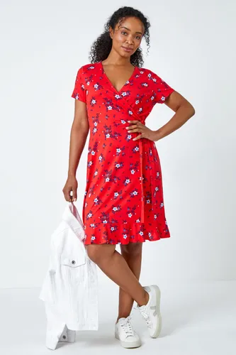 Roman Petite Roman Originals Petite Floral Stretch Wrap Dress in Red - Size 14 14 female