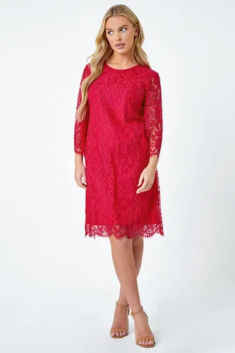Roman Petite Roman Originals Petite Lace Overlay Tunic Dress in Cerise - Size 16 16 female