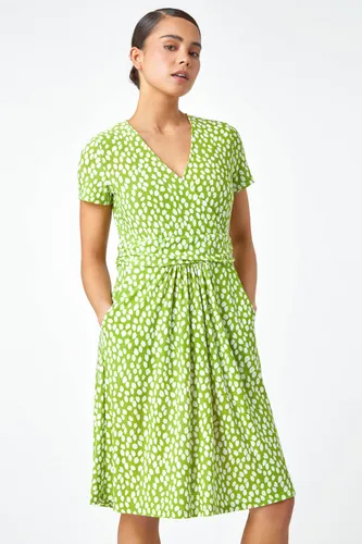Roman Petite Roman Originals Petite Spot Print Wrap Stretch Dress in Lime - Size 10 10 female