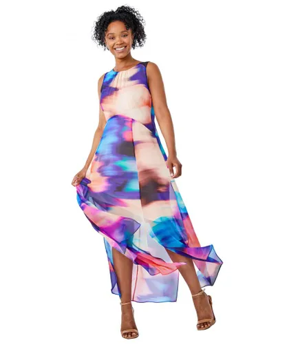 Roman Petite Womens Abstract Print Maxi Dress - Blue