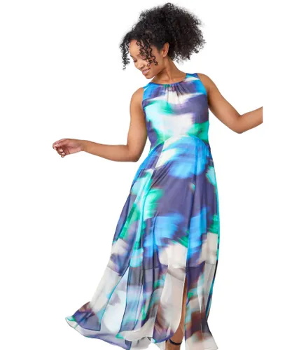 Roman Petite Womens Abstract Print Maxi Dress - Turquoise