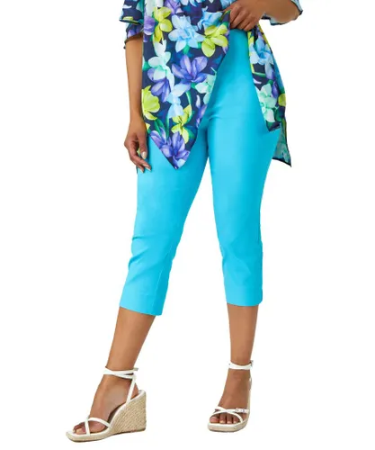Roman Petite Womens Cropped Stretch Trouser - Turquoise