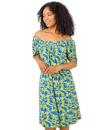Roman Petite Womens Ditsy Floral Print Jersey Tunic Dress - Blue