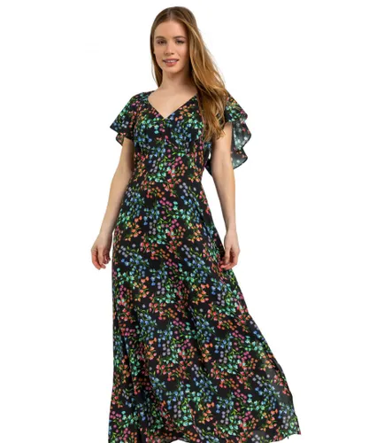 Roman Petite Womens Ditsy Floral Print Maxi Dress - Black