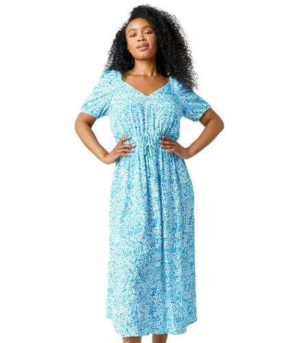 Roman Petite Womens Ditsy Floral Stretch Midi Dress - Blue