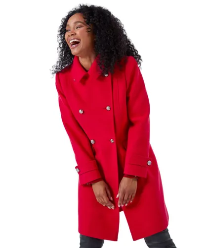 Roman Petite Womens Double Breasted Military Coat - Red