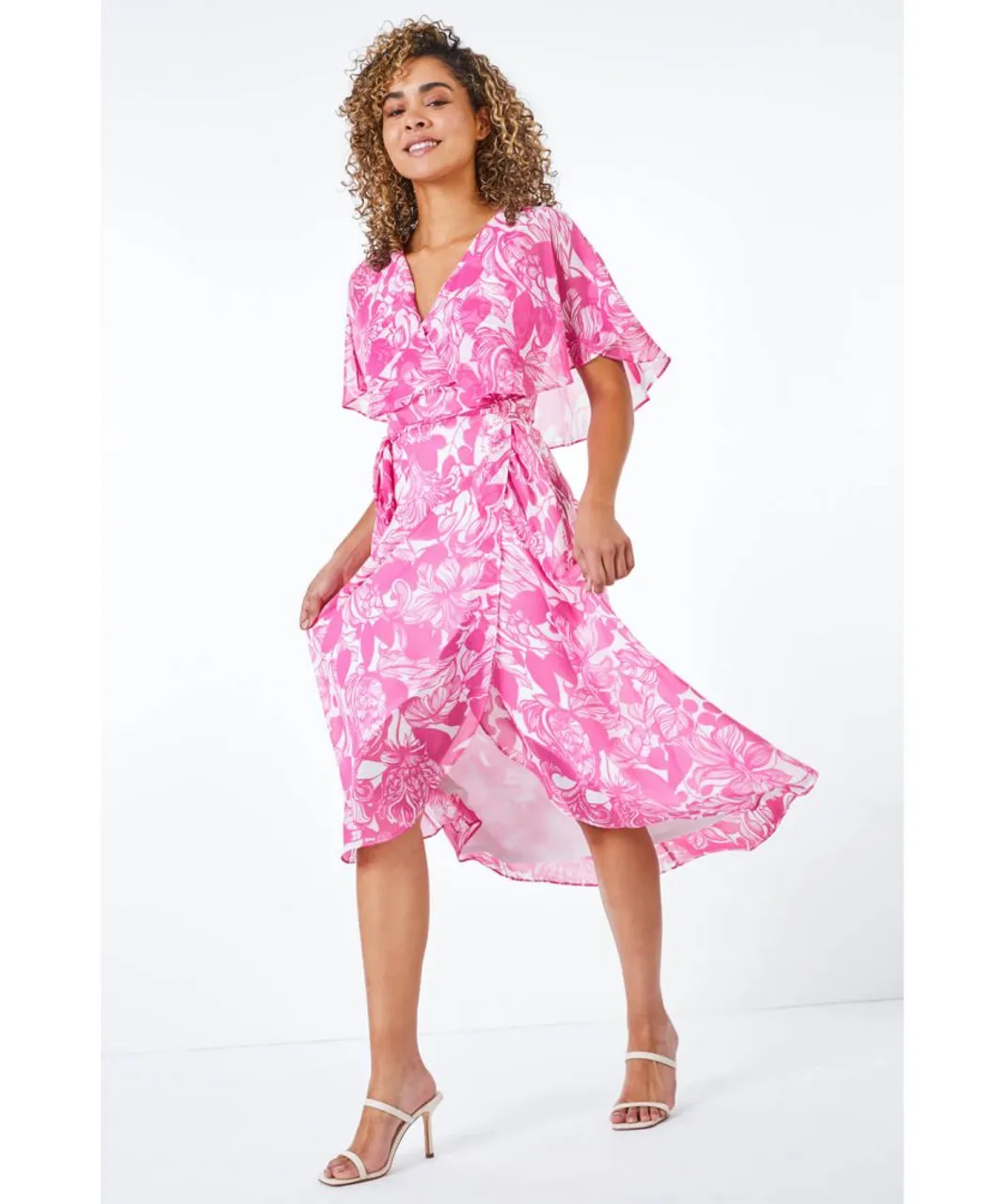Roman Petite Womens Floral Print Cape Midi Dress - Pink