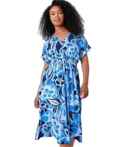 Roman Petite Womens Floral Print Stretch Dress - Blue