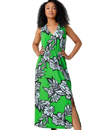 Roman Petite Womens Floral Print Stretch Maxi Dress - Green