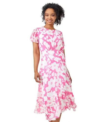 Roman Petite Womens Frill Hem Floral Midi Dress - Pink