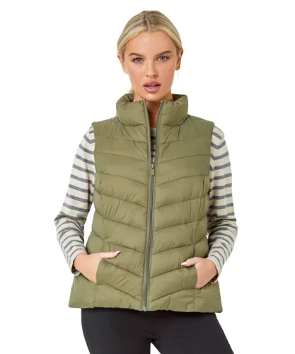 Roman Petite Womens Quilted Padded Gilet - Khaki