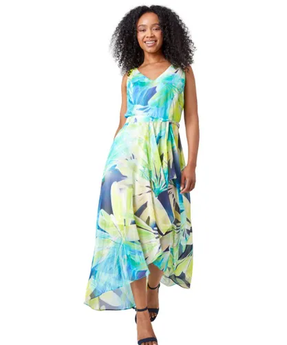 Roman Petite Womens Sleeveless Floral Print Maxi Dress - Lime Green
