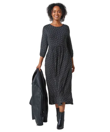 Roman Petite Womens Spot Pocket Stretch Ruched Midi Dress - Black